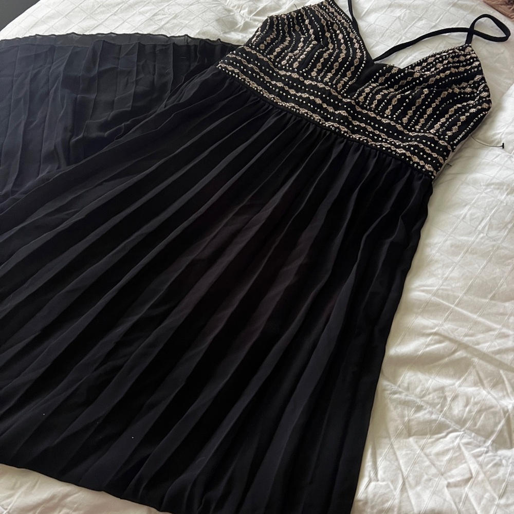 Lulus black pleated maxi dress with gold bead